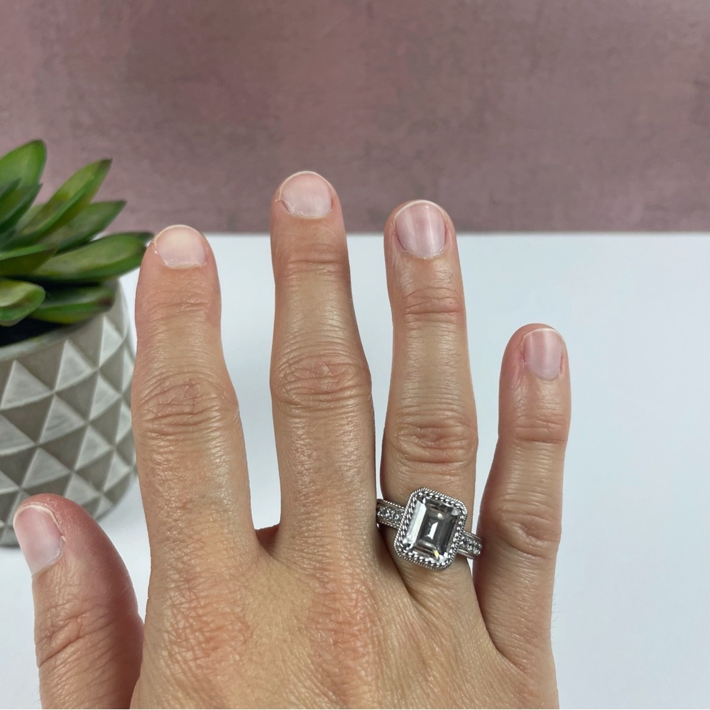 Judith Ripka Silver 925 Diamonique Square CZ Cubic Zirconia Statement Ring